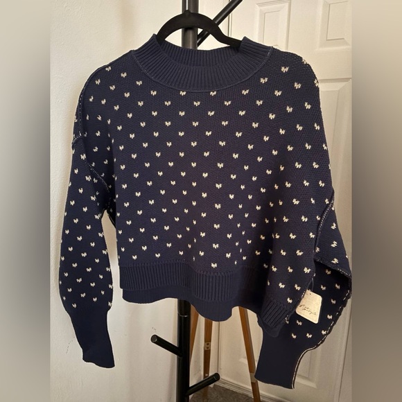 Free People Navy and Light Blue Cowl Neck Sweater - Picture 6 of 13